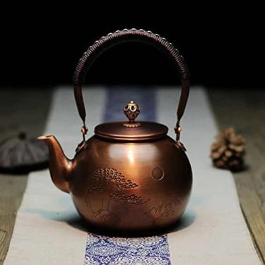 Imagem de Bule De Chá De Cobre Sólido Feito À Mão Chaleira De Fogão Bule De Chá De Cobre Gravado Grosso Chaleira De Fogão Bule De Chá Assobiando Chaleira Para Fogão Infusores De Bule De Chá Para Chá A Grane