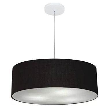 Imagem de Lustre Pendente Cilíndrico Cúpula Tecido 50x15 cm, Vivare Iluminação, Pendente4217 PR, Preto, Médio