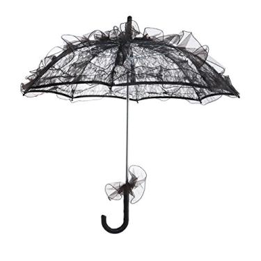 Imagem de Guarda-chuva de renda para casamento com parassol da Luoem, guarda-chuva para noiva, guarda-chuva preto, adereço para foto de casamento, decoração de noiva - Tamanho pequeno