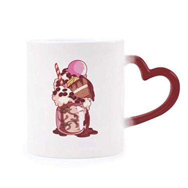 Imagem de Caneca sensível ao calor com creme de biscoito de bolo, chocolate, sorvete de chocolate, caneca de grés que muda de cor vermelha