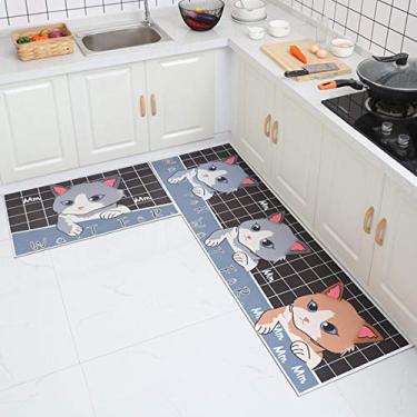 Imagem de Jun Jiale Tapete de cozinha de qualidade premium, base de borracha antiderrapante durável, tapete lavável (61 x 89 cm + 61 x 149 cm) Raposa fofa