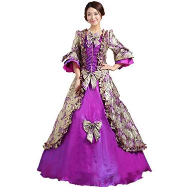 Imagem de KEMAO Vestido de baile feminino rococó, vestido de baile gótico vitoriano do século 18, Roxa, P