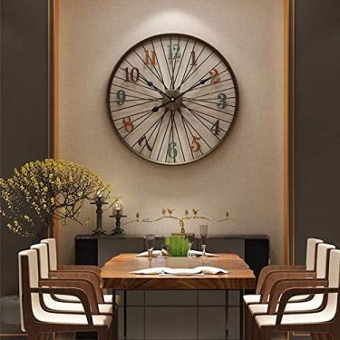 Imagem de Relógio de parede industrial vintage, 24 polegadas redondas em 3D com algarismos árabes Retro rústico operado por bateria e decoração de casa de arte grande sem tique-taque
