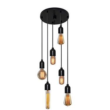 Imagem de Lustre Pendente Luminária Retro Suporte para Lâmpada não Inclusa, Vivare Iluminação, Pendente4162/6 PR, Preto, Pequeno