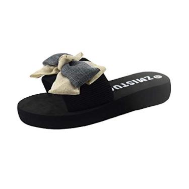 Imagem de Sandálias para mulheres meninas dedo do pé chinelos rasos respiráveis mulheres praia aberta sandálias moda laço (cinza, 35-36)