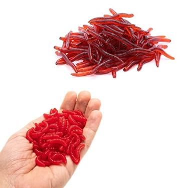 Imagem de Kit 200 Iscas Artificiais para Pesca em Silicone Soft (100 Un Minhocas + 100 Un Larvas Bigato Cor VERMELHA)