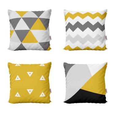 Imagem de Almofadas Amarelas Decorativas E Geométricas Para Sofá 40X40