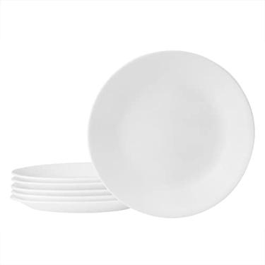 Imagem de Corelle Vitrelle Conjunto de pratos de aperitivo de salada, 6 peças, resistente a lascas e vidro de camada tripla, pratos redondos leves de 15,5 cm, branco gelo de inverno