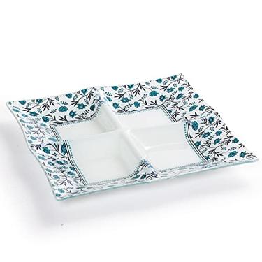 Imagem de Petisqueira Quadrada com 4 Divisórias Home Glass Azul/Branco