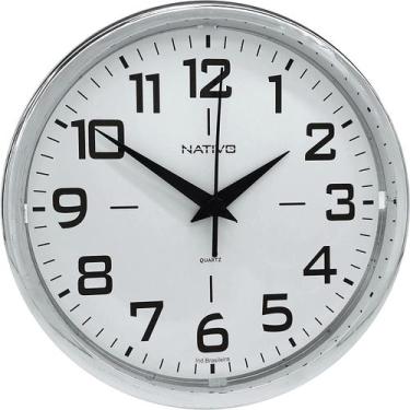 Imagem de Relógio De Parede Decorativo 23cm Analógico Redondo Moderno Metalizado