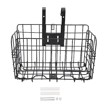 Imagem de Cesta dianteira da bicicleta, cesta traseira dobrável malha de arame removível frontal suspensa cesta da bicicleta saco rack de carga para acessórios de mountain bike