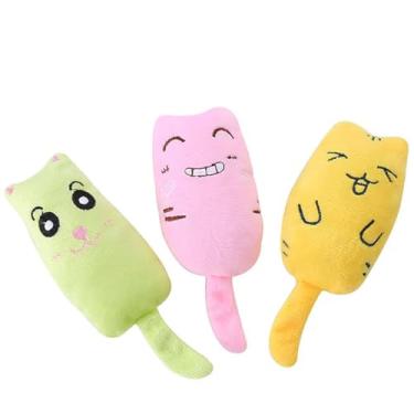 Imagem de Brinquedo de mastigar de gatinho de pelúcia leve com erva-dos-gatos, conjunto de 3 peças de brinquedo interativo de animais de estimação para casa, macio e reutilizável para gatos pequenos