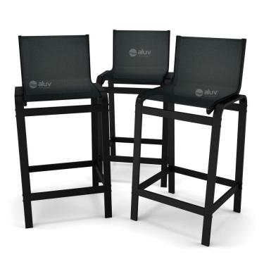 Imagem de Kit 3 Banquetas Alta Bancada Alumínio Preto Tela Preto