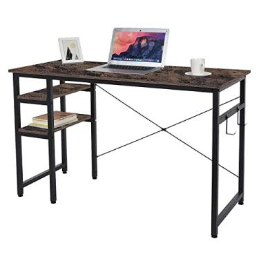 Imagem de Mesa de computador com estante dupla, laptop, PC, estação de trabalho para quarto, escritório, fácil de montar, marrom