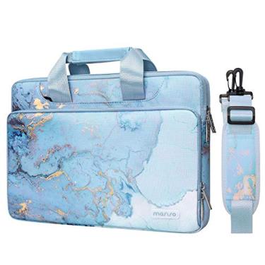 Imagem de MOSISO Bolsa de ombro protetora para laptop 360 compatível com computador Dell HP Acer Samsung Sony Chromebook de 17-17,3 polegadas, capa de mármore aquarela com cinto, turquesa