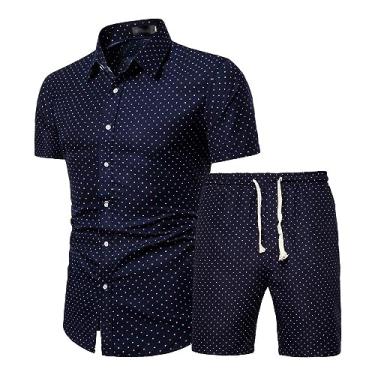 Imagem de Conjunto de shorts havaianos com estampa tropical masculina, 2 peças, camisetas polo atléticas com ombro caído, Cor 10, Medium