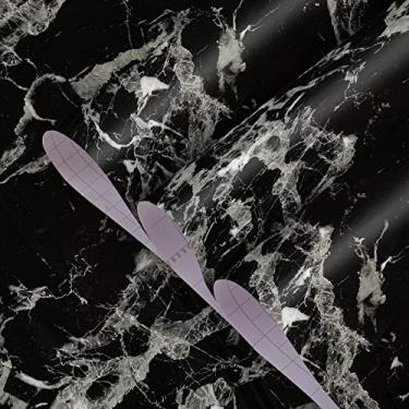 Imagem de BAYYA Papel de parede de granito mármore preto descasque e cole papel de contato de PVC mármore à prova d'água espesso papel de parede removível e autoadesivo para armário de bancadas de cozinha, 40 cm x 29 cm