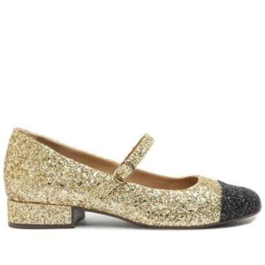 Imagem de Sapato Boneca Dourado E Preto Glam Salto Bloco Anacapri-Feminino