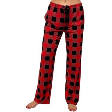 Imagem de Just Love Calça de pijama feminina macia e sedosa com pijama elástico, Xadrez Buffalo - Vermelho, X-Small