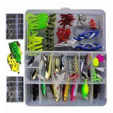 Imagem de Kit de iscas de pesca com 233 peças, incluindo cicada sapos, crankbaits, colheres de plástico, minhocas, ganchos, pesos, alicate de pesca e mais iscas de equipamentos de pesca para água doce com caixa de equipamentos