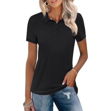 Imagem de TFSDOD Camisas de golfe femininas gola manga curta camiseta leve com absorção de umidade polo casual 3 botões roupas de golfe, Preto, M