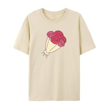 Imagem de Camiseta com estampa floral masculina e feminina rosa divertida para amigos amor, Caqui, XXG
