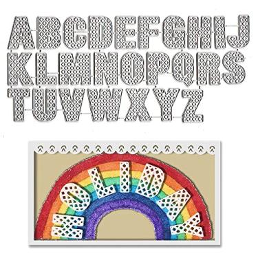 Imagem de Moldes de corte do alfabeto de metal maiúsculo, vazados 26 letras do alfabeto palavras cortes em relevo molde de estêncil para cartão scrapbooking e decoração de cartão de papel de álbum de artesanato DIY