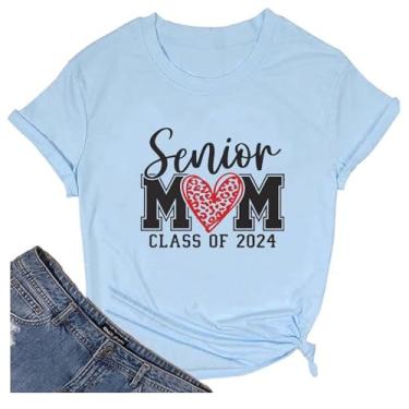 Imagem de Senior Mom Class of 2024 Camisas femininas graduação mãe camisa Mama Life Top manga curta presentes para mãe, Azul, G