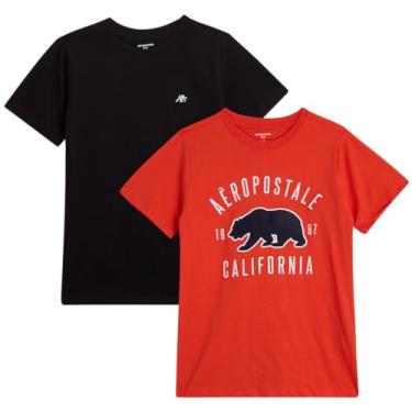 Imagem de AEROPOSTALE Camisetas para meninos - Pacote com 2 camisetas de manga curta - Camiseta clássica com gola redonda estampada para meninos (4-16), Preto/vermelho, 4