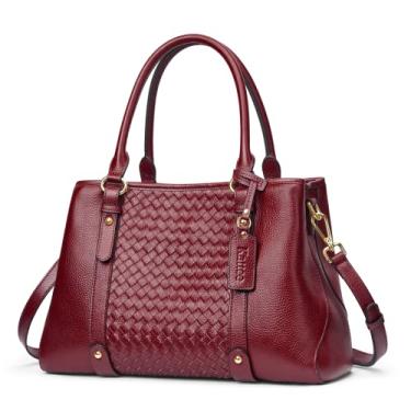Imagem de Kattee Bolsa feminina macia de couro legítimo, alça superior, bolsas transversais e bolsas de ombro Hobo, Vinho tinto, Medium, Durável, elegante