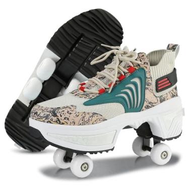 Imagem de Tênis de patins para mulheres, crianças, meninos e meninas, tênis com rodas retráteis, patins respiráveis, para Natal, aniversário, crianças, presente, Marrom, 34 BR