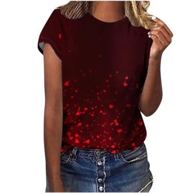 Imagem de MaMiDay Camisetas femininas de coração com gola redonda e estampa fofa, manga curta, verão, casual, folgada, blusas modernas, A02#multicolorido, G