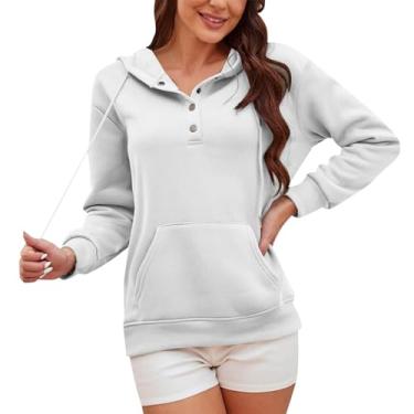Imagem de Moletom feminino grande casual manga longa botão slim fit gola Henley pulôver túnica tops roupas Y2K roupas roupas, 0147-branco, M
