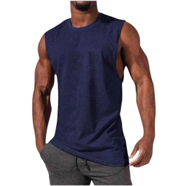 Imagem de Colete masculino esportivo esportivo de praia sem mangas para homens gola redonda havaiana camiseta regata outono verão 2024, R-681 azul-marinho, XXG
