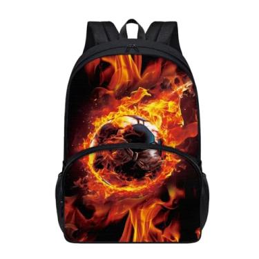 Imagem de Suobstales Mochila casual de 43 cm, mochila leve para livros, bolsa de ombro com bolso com zíper para crianças e adolescentes, Soccer Fire Flame, One Size