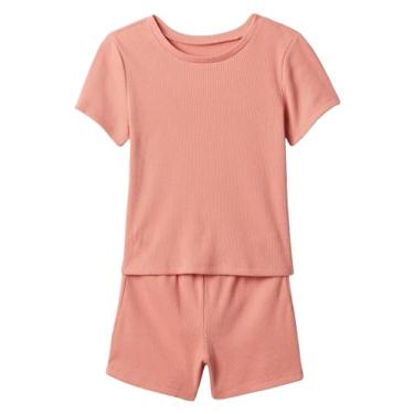 Imagem de GAP Conjunto de camiseta e costela curta para bebês meninas, Roseta rosa, 2YRS