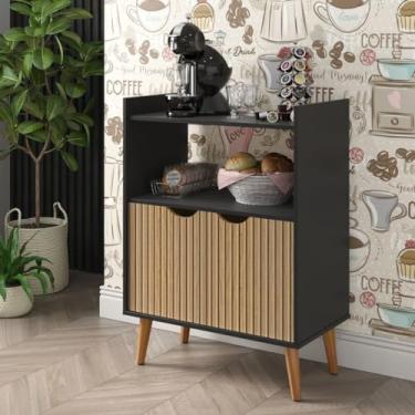 Imagem de Aparador Buffet Preto Ripado Cantinho Do Café Retrô Grécia 2 Portas Prateleiras Nicho Escritório Salão