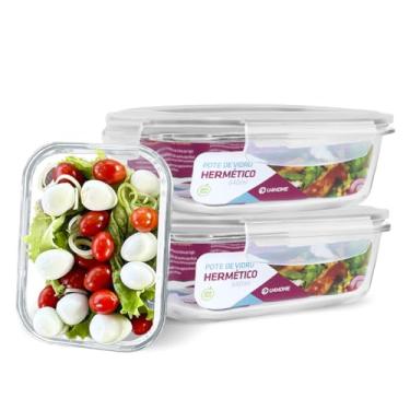 Imagem de Conjunto 3 Pote Vidro Hermético Marmita Tampa Plástico 640ml (Branco)