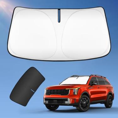 Imagem de Guarda-sol para Kia Sorento 2021-2024 Capa de para-brisa, 2 camadas de proteção solar 240T prata viseira de sol dobrável para janela frontal blocos de raios UV acessórios de carro