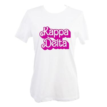 Imagem de Camiseta Kappa Delta - ajuste relaxado feminino, camiseta branca, com estampa rosa retrô Dolly Font Kappa Delta, Branco, GG