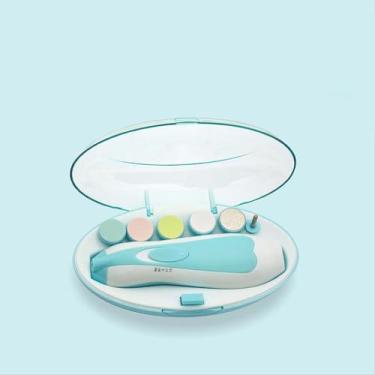 Imagem de Bebê elétrica lixa de unhas broca cabeças moagem led luz manicure kit para recém-nascidos da criança crianças elétrica cortador de unhas (Blue)