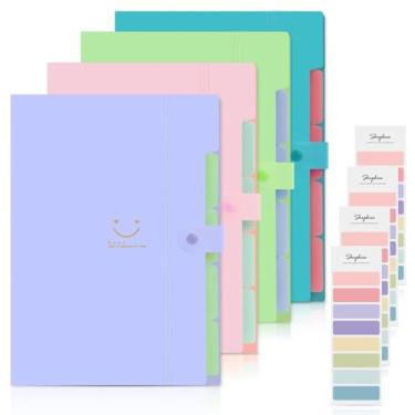 Imagem de SKYDUE Pasta de arquivo expansível com 4 pacotes com 32 etiquetas, 5 bolsos A4, pasta sanfonada tamanho carta, organizador de papel para escola e escritório