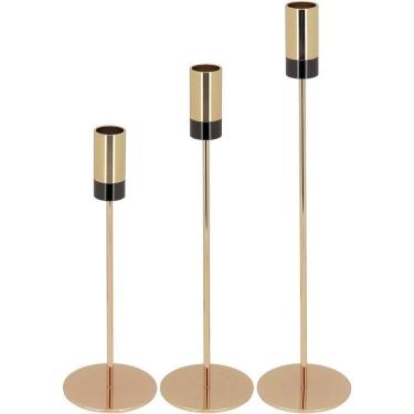 Imagem de Castiçal Metal Dourado Jogo 3 Peças Porta Vela