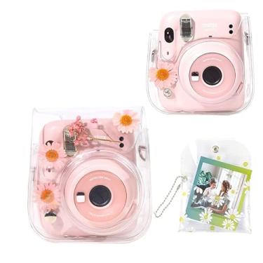 Imagem de WOGOZAN Capa para Fujifilm Mini 12/11/9/8 bolsa protetora instantânea com alça de ombro transparente (flor real - rosa) (sem câmera)