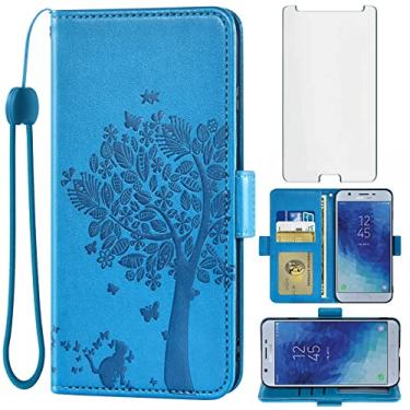 Imagem de Asuwish Capa carteira compatível com Samsung Galaxy J7 Star J 7 Crown 7J Refine 2018 J7V V 2ª geração e protetor de tela de vidro temperado flip para celular Glaxay Aura S767VL SM J737V feminino azul