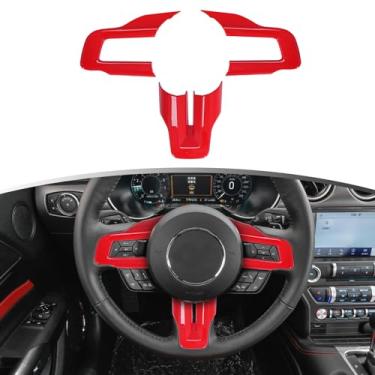 Imagem de Naisec Acabamento da capa do volante para Ford Mustang Acessórios interiores 2015 2016 2017 2018 2019 2020 2021 (vermelho)