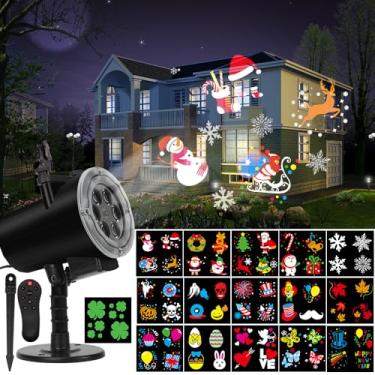 Imagem de Projetor de luzes de Natal de Halloween, projetor de luz LED com 16 peças de padrões de slides IP65 à prova d'água para uso interno e externo para festa de Natal e aniversário
