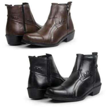 Imagem de Bota Masculina Couro Cano Curto Bico Quadrado Casual Kit 2-Masculino