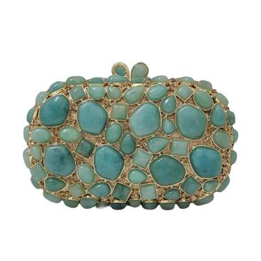 Imagem de HUANG ZHUANG Bolsa de Noite Feminina com Pedras de Ágata e Cristal, Clutch com Glitter Strass, Verde, 2.76 polegadas x 7.08 polegadas x 4.33 polegadas