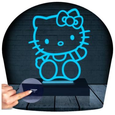 Imagem de Luminária Led 3d  Hello Kitty  Abajur - 3D Fantasy, Azul, Bivolt
